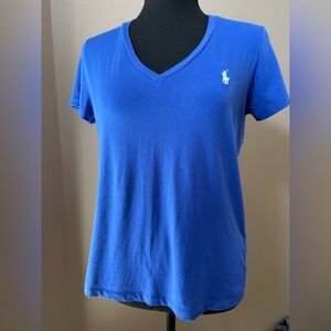 Ralph Lauren Women's Royal Blue Cotton V-Neck T-shirt Top Size Medium.